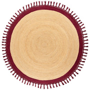 Tappeto Beige e Rosso Rotondo 200 cm Boho Rustico Spirale Intrecciato Fatto a mano Juta Naturale Camera da letto Soggiorno