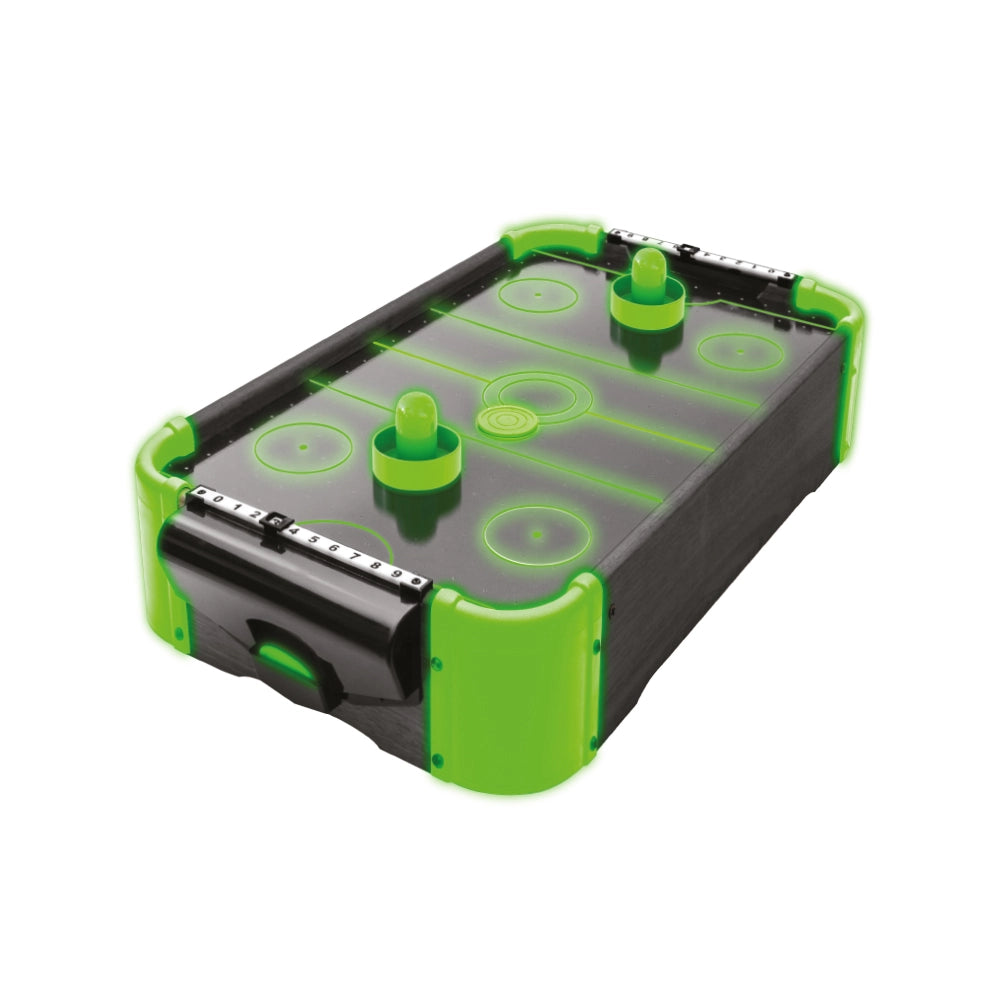 Air Hockey da Tavolo Lumen con Segnapunti Manopole e Pucks Nero e Verde