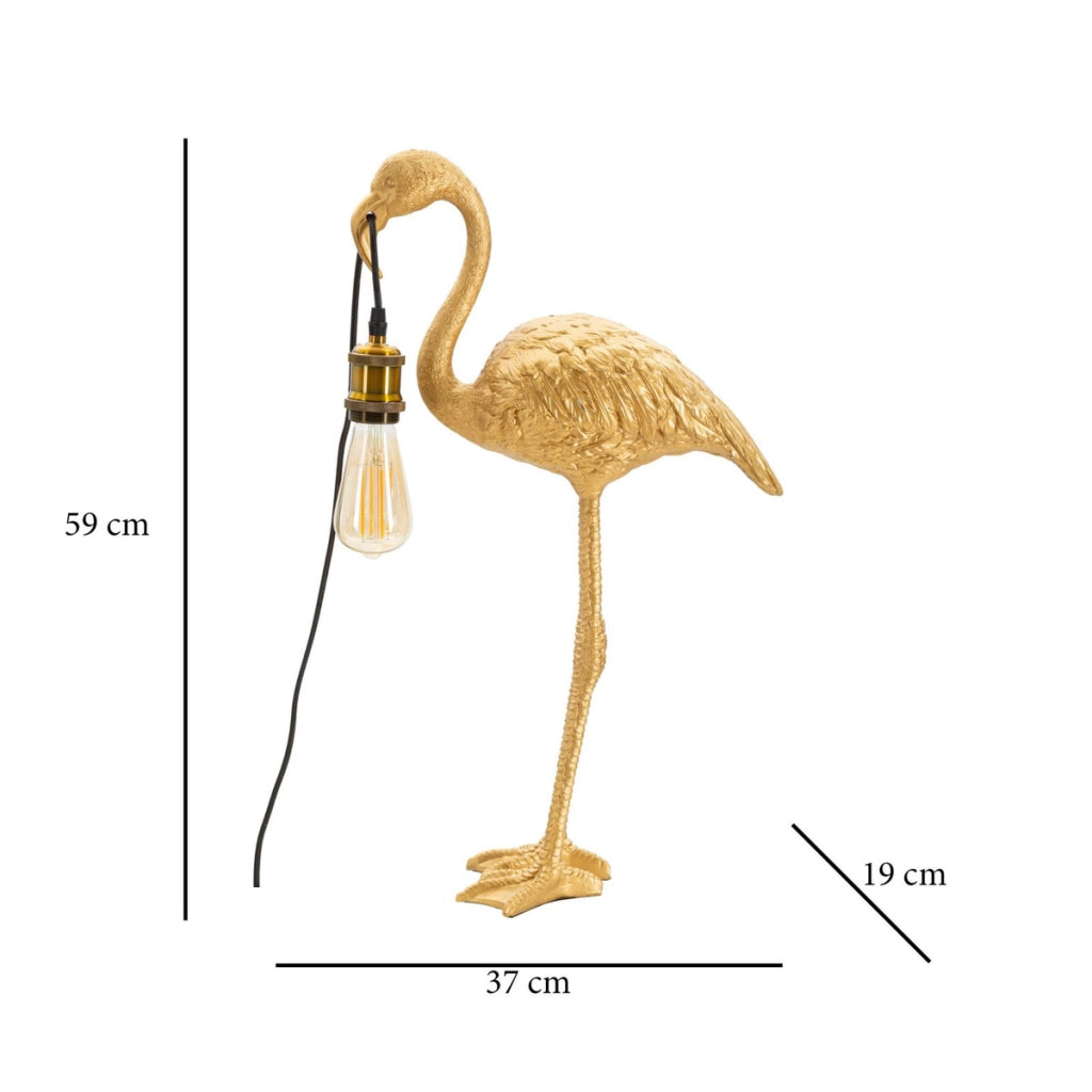 Lampada da tavolo Flamingo in resina dorata con lampadina Edison a vista