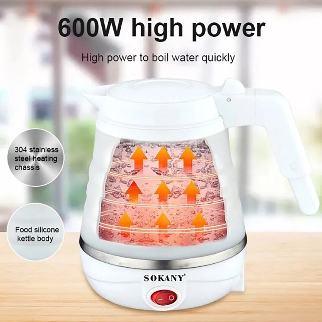 BOLLITORE ELETTRICO PIEGHEVOLE COMPATTO DA VIAGGIO SENZA BPA SILICONE 0,6L 600W