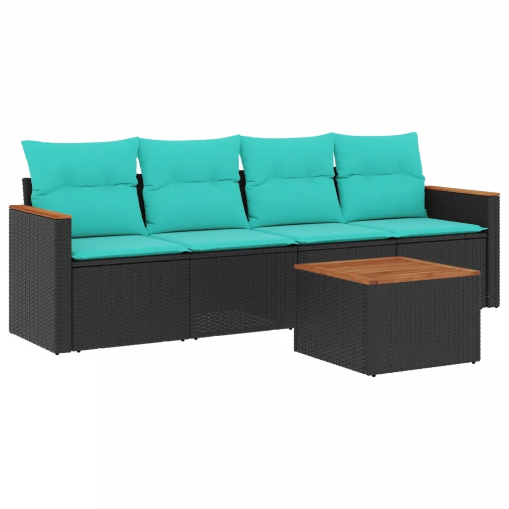Set Divani da Giardino 5 pz con Cuscini Nero in Polyrattan 3225777