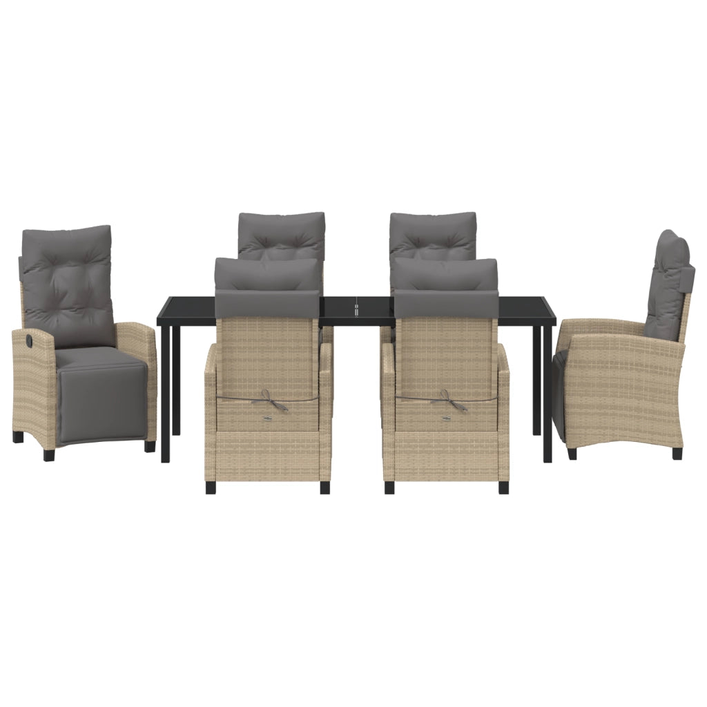 Set da Pranzo da Giardino Beige Polyrattan in 7 Pezzi