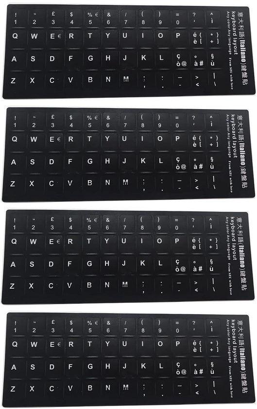 Etichette per tastiera di alta qualità in PVC - Etichette per tastiera QWERTY - Impermeabili - Robuste - Facili da applicare - Set da 4 - Etichette per tastiera