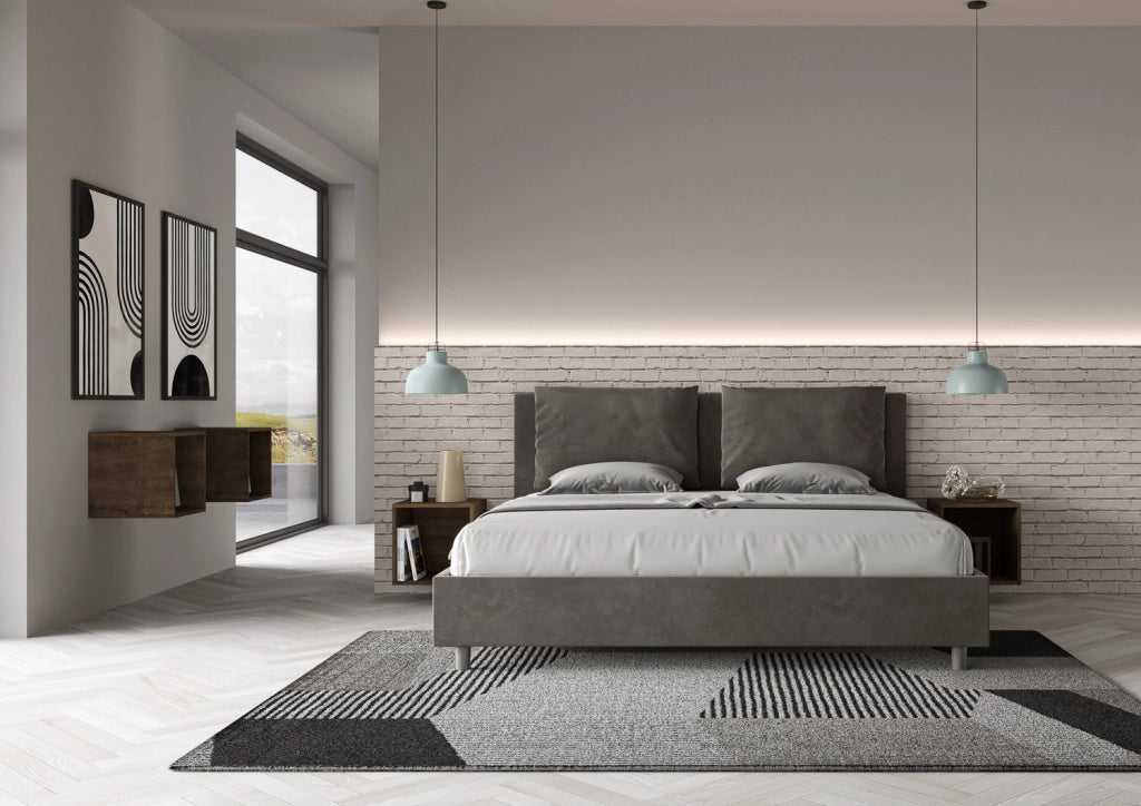 BS COM Letto con rete imbottito 180x210 microfibra grigio