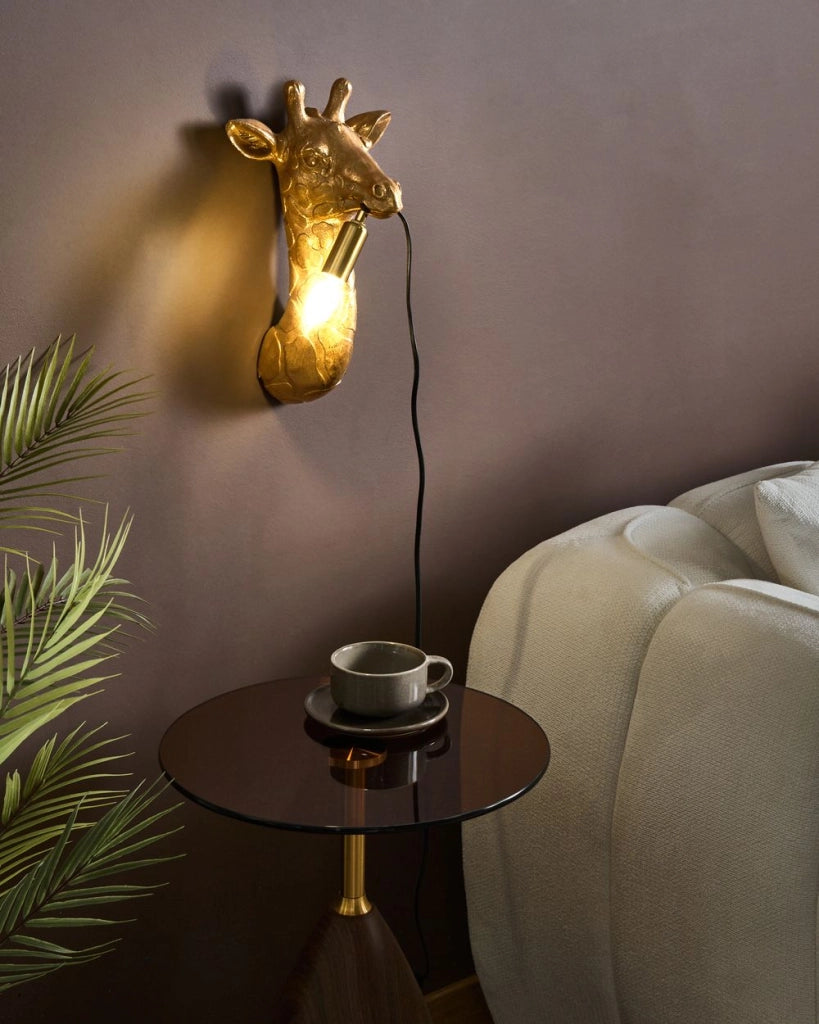 Lampada da parete in poliresina oro Luce da comodino Lampada da lettura a forma di giraffa a tema animale Soggiorno Camera da letto stile glam