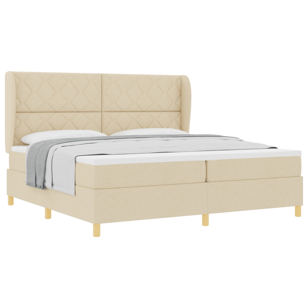 Letto Box Spring Crema con Materasso 200x200 cm Tessuto