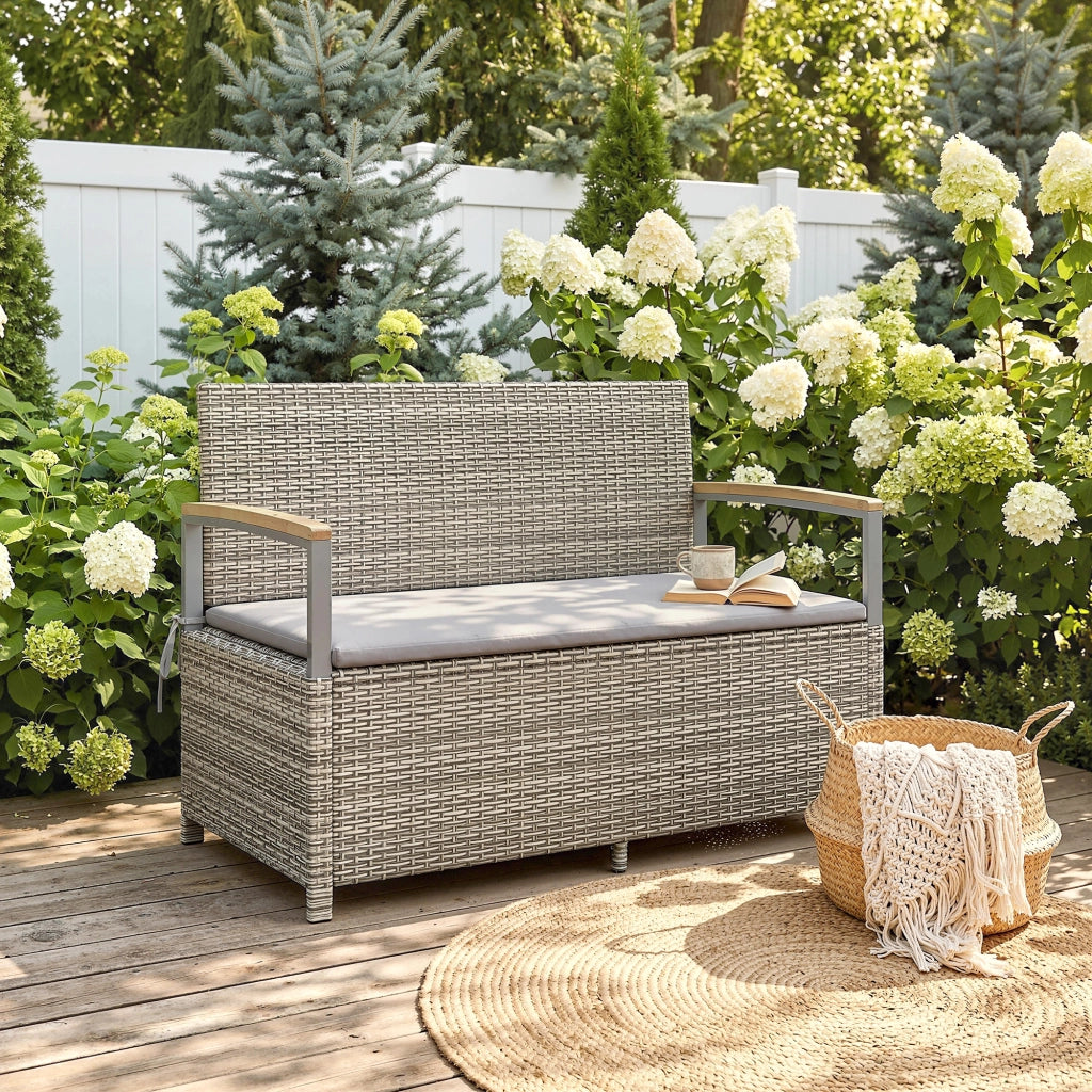 Panca Giardino 170L, 2 Posti Rattan con Cuscino, Grigio Chiaro