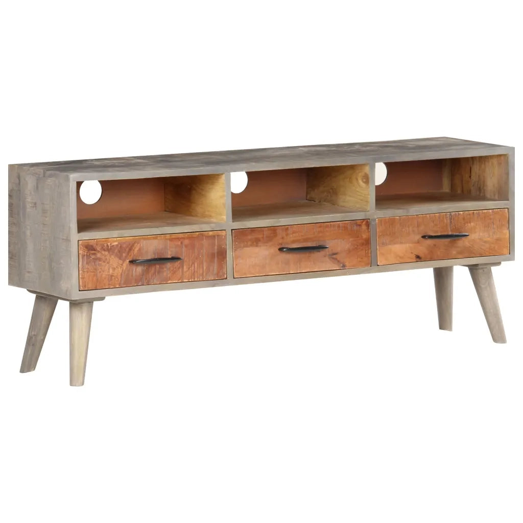 Mobile Porta TV Grigio 130x35x51 cm in Massello di Mango Grezzo 321805