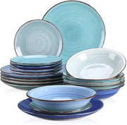 Servizio da Tavola - Set di Servizi da Tavola - 18 pezzi di Piatti - Piatti di Zuppa - Piatti di Dolce - Servizio da Tavola in Ceramica per 12 persone - Blu Bonita - Codice del Servizio: Servies - Modello: 18 pezzi