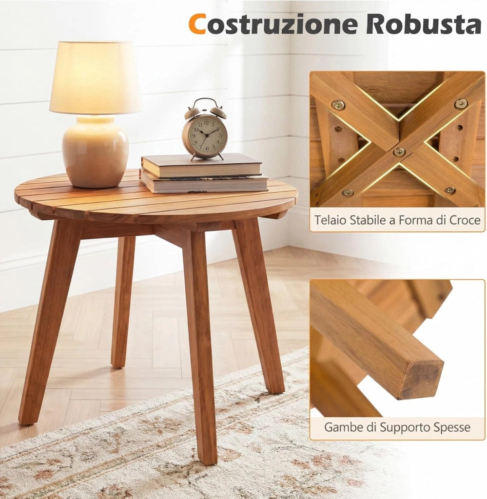 Tavolino da Esterno Compatto in Legno, Tavolino da Caffè con Piano a Doghe Resistente, per Terrazza Balcone Salotto Studio, 35x35x43 cm, Portata 75 kg