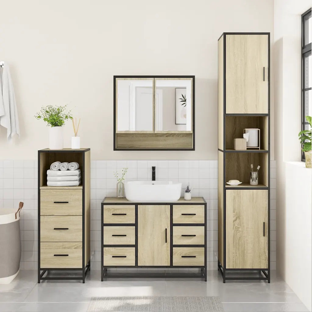 Set Mobili da Bagno 3 pz Rovere Sonoma in Legno Multistrato 3301051