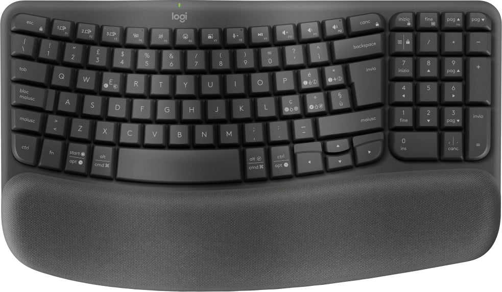 Logitech wave keys tastiera ufficio rf senza fili + bluetooth qwerty italiano grafite - 920-012293