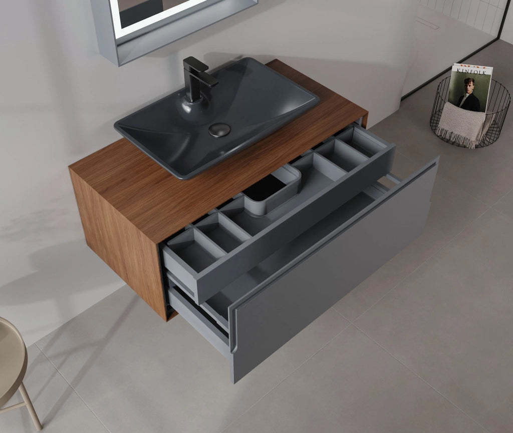 Set mobile lavabo con specchio (2 pezzi) "Craft 100" - 100 x 50 x 40 cm - Noce / Antracite