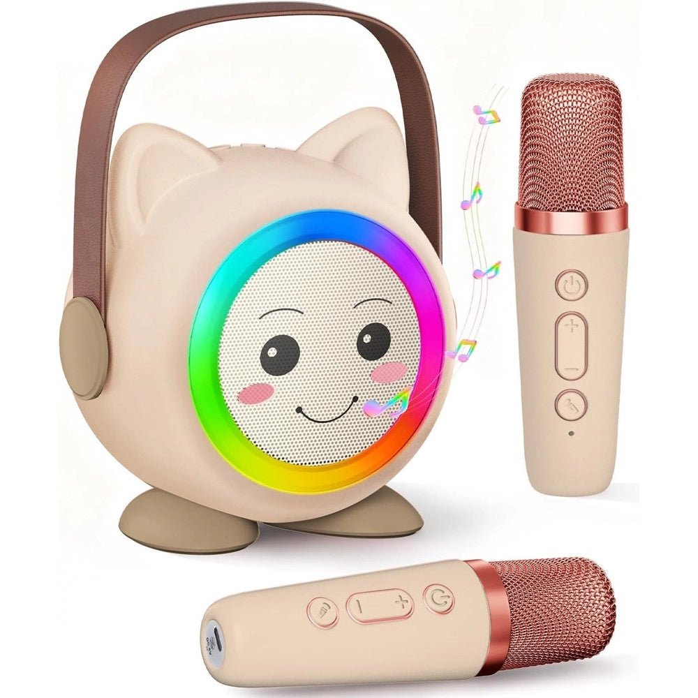 Trade Shop - Mini Cassa Bluetooth Portatile Con 2 Microfoni Wireless Karaoke Per Bambini Ragazze Regalo -