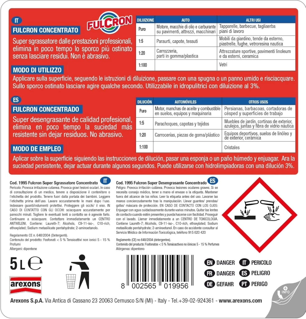 SGRASSANTE CONCENTRATO 'FULCRON' lt 5 - flacone  - AREXONS