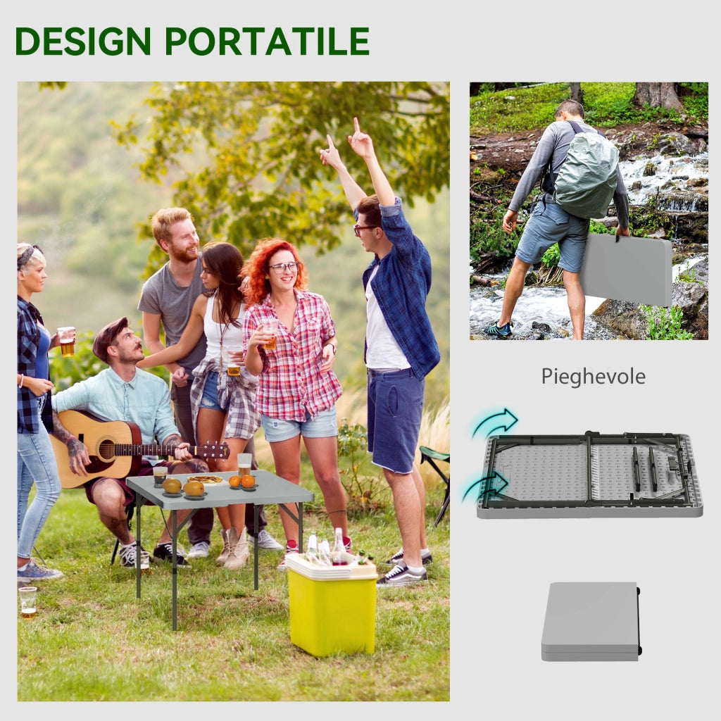 Tavolo da Campeggio Pieghevole 86x86x74 cm Regolabile su 2 Altezze in HDPE e Metallo Grigio Scuro