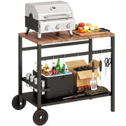 Carrello per Barbecue 2 Livelli con Ruote ¨C zephmum ¨C Nero e Marrone
