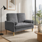 DIVANO 2 posti in tessuto grigio con gambe in legno, 107 cm