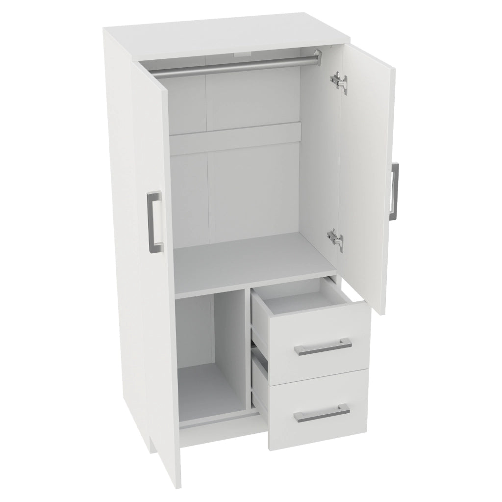 Armadio con 2 ante e cassetti 70x40x135 cm in legno; bianco e naturale