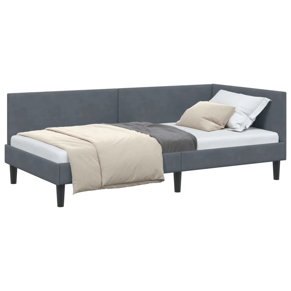 Cornice del letto ad angolo Grigio scuro 90 cm x 190 cm Velluto
