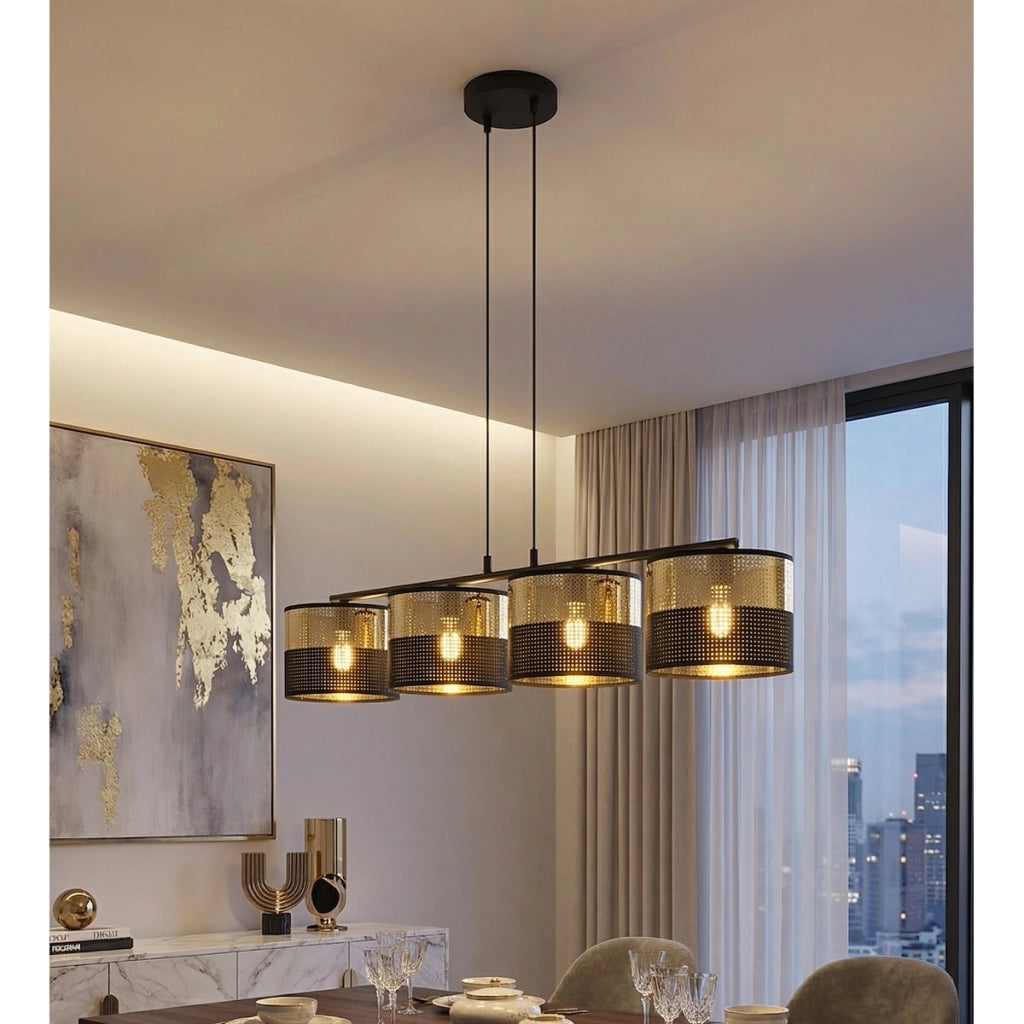 Lampada a sospensione LUX in acciaio nero e oro