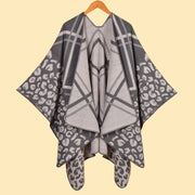 Sciarpa/mantella da donna alla moda, classica, jacquard a righe leopardate, calda, con spacco.