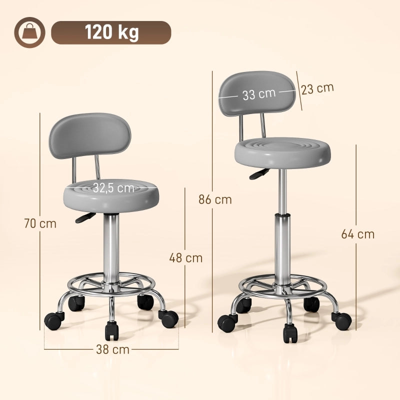 SGABELLO Girevole Regolabile con Schienale e Ruote 45x36x20 cm Grigio in Poliestere
