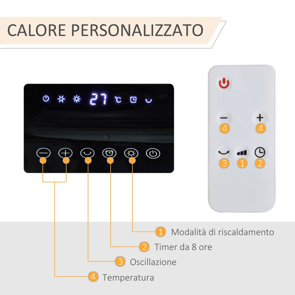 Easycomfort Stufetta Elettrica Oscillante con Telecomando, Temperatura Regolabile e Timer, Potenza 1000W/2000W, 17.6x13.7x50cm, Bianco