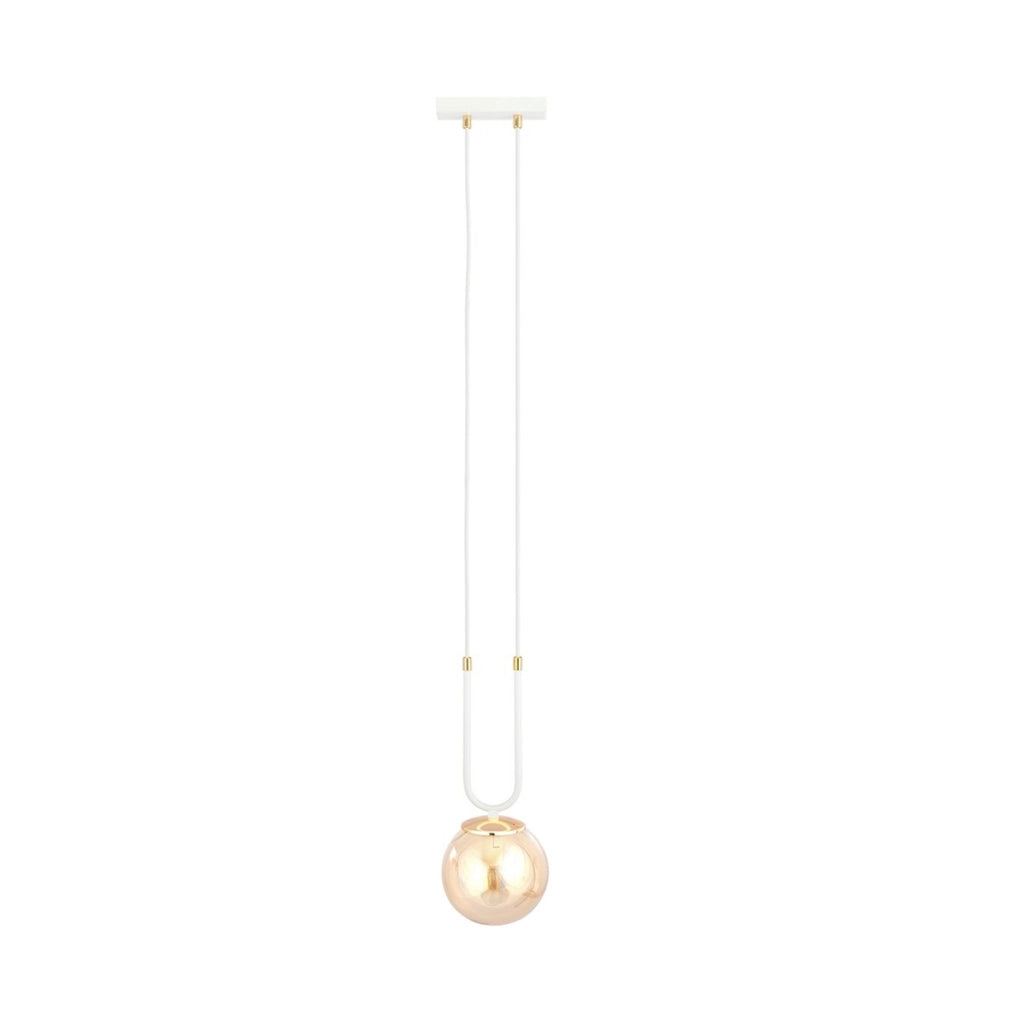Lampada a sospensione GLAM in acciaio bianco e vetro ambrato