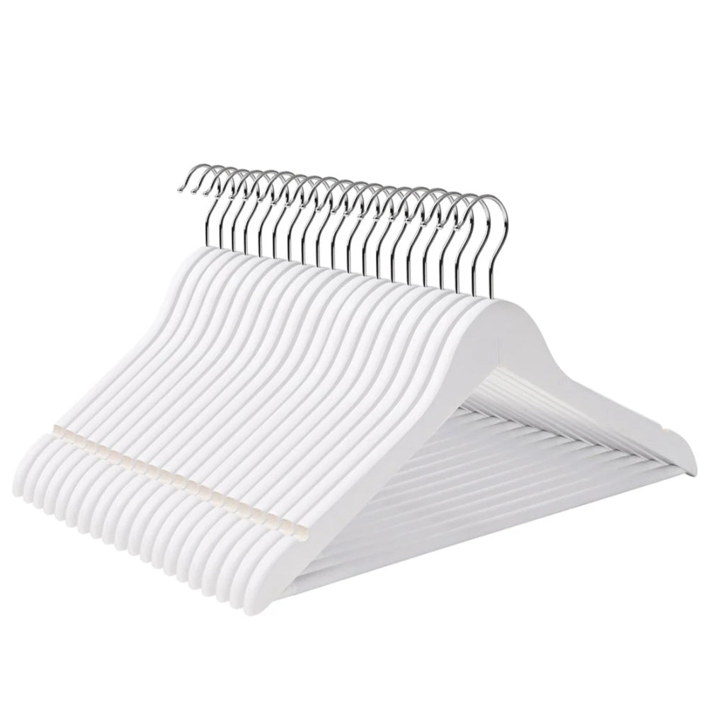 Set di 50 grucce in acero con scanalature e barra porta pantaloni rotazione a 360 gradi bianco 12_0003786