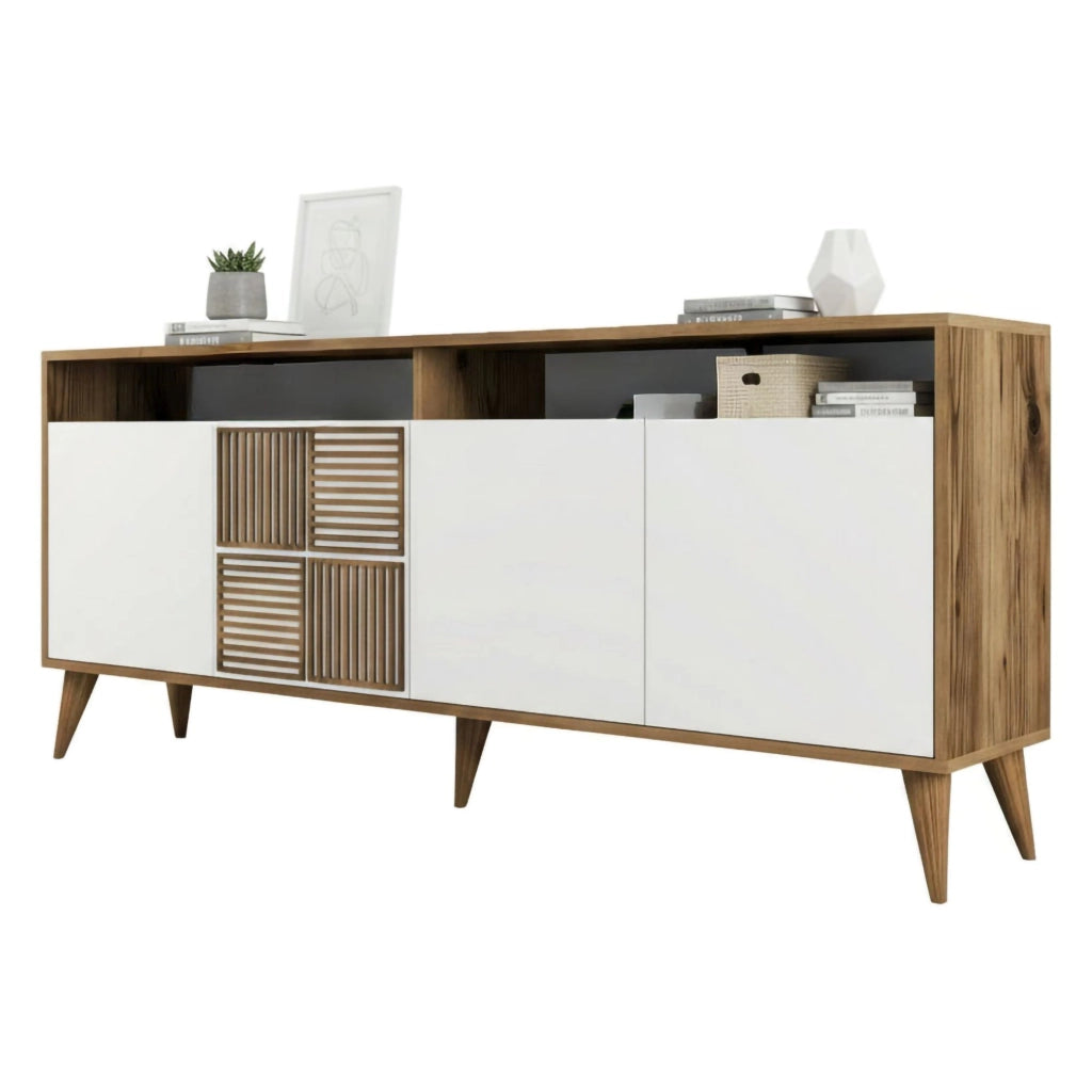 Consolle Jole, Tavolo multiuso, Mobiletto d'appoggio, Scrivania da corridoio, 180x35h79 cm, Noce e Bianco