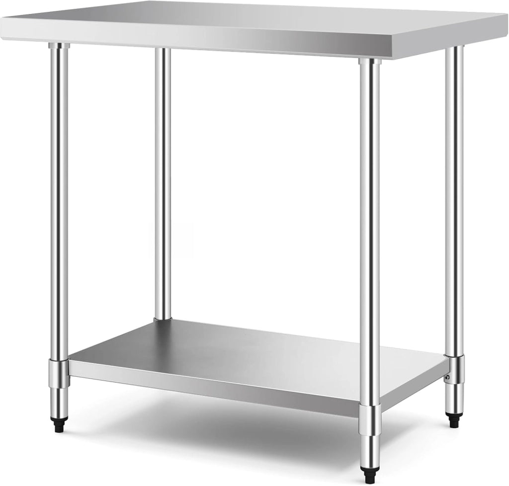 Tavolo da lavoro in acciaio inox, tavolo per la preparazione dei pasti a 2 livelli, tavolo da cucina con carico di 250 kg, mobile di servizio per ristorante, sala da pranzo (122 x 61 x 90 cm