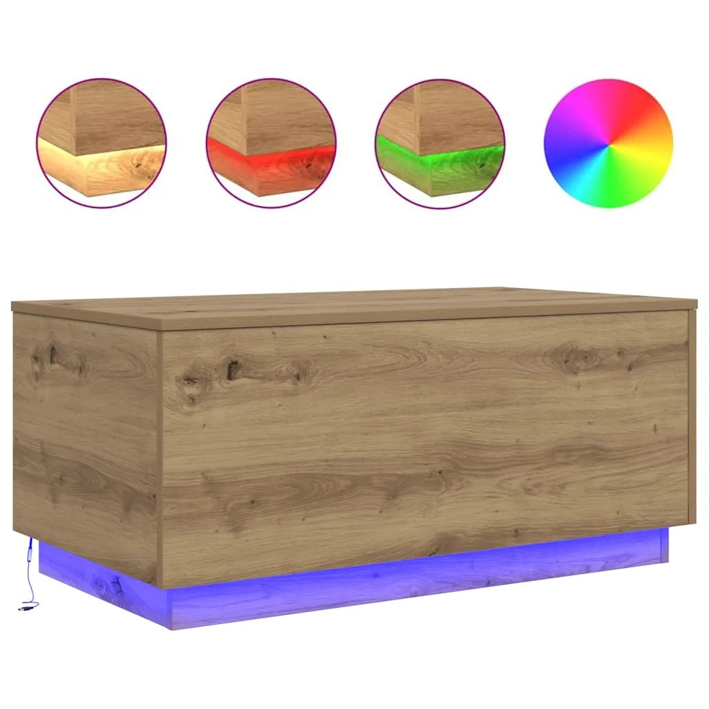 Tavolino da Salotto con Luci LED Rovere Artigianale 90x50x40 cm 857723