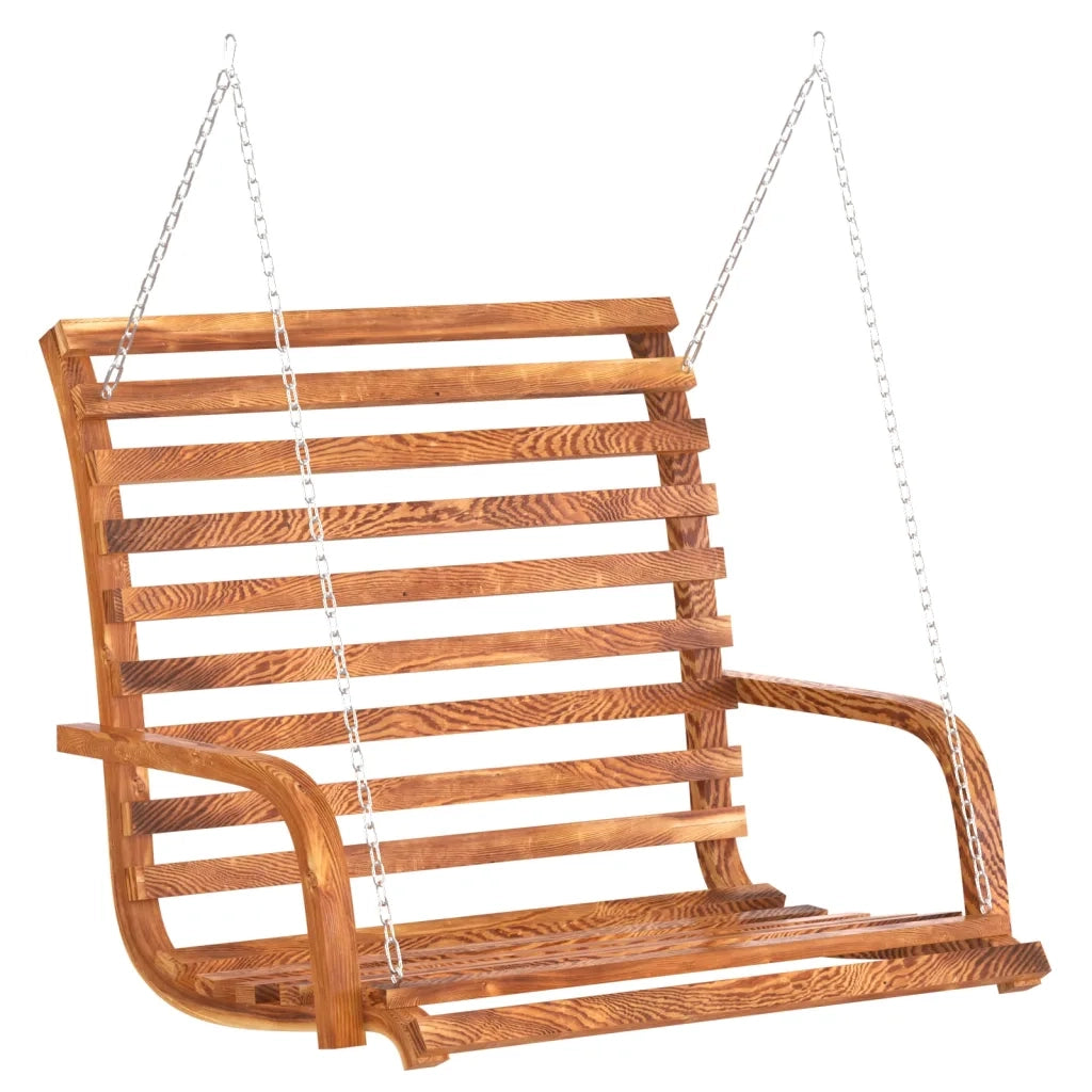 Panca a Dondolo-Sgabello-Panca da esterno in Legno Ricurvo Finitura Teak 126x63x92 cm