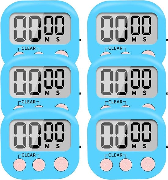 Timer Cucina Digitale - Set Orologio Cucina - Cucinare e Cuocere - Inclusa Interruttore Aziende/Spente - 6 Pezzi - Blu
