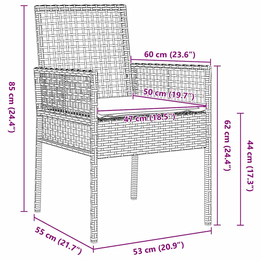 Set Bistro da Giardino 3 pcs Nero polyrattan 3334955