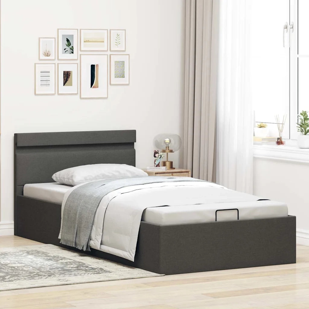 Giroletto con Contenitore e LED Grigio Scuro Tessuto 100x200 cm 285601