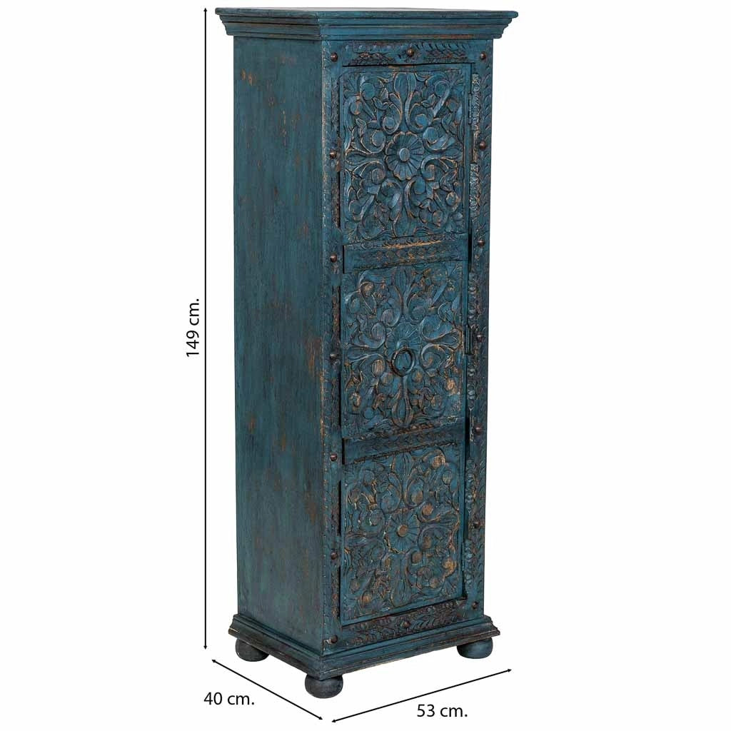 Armadio artigianale in legno blu 53x40x149h cm