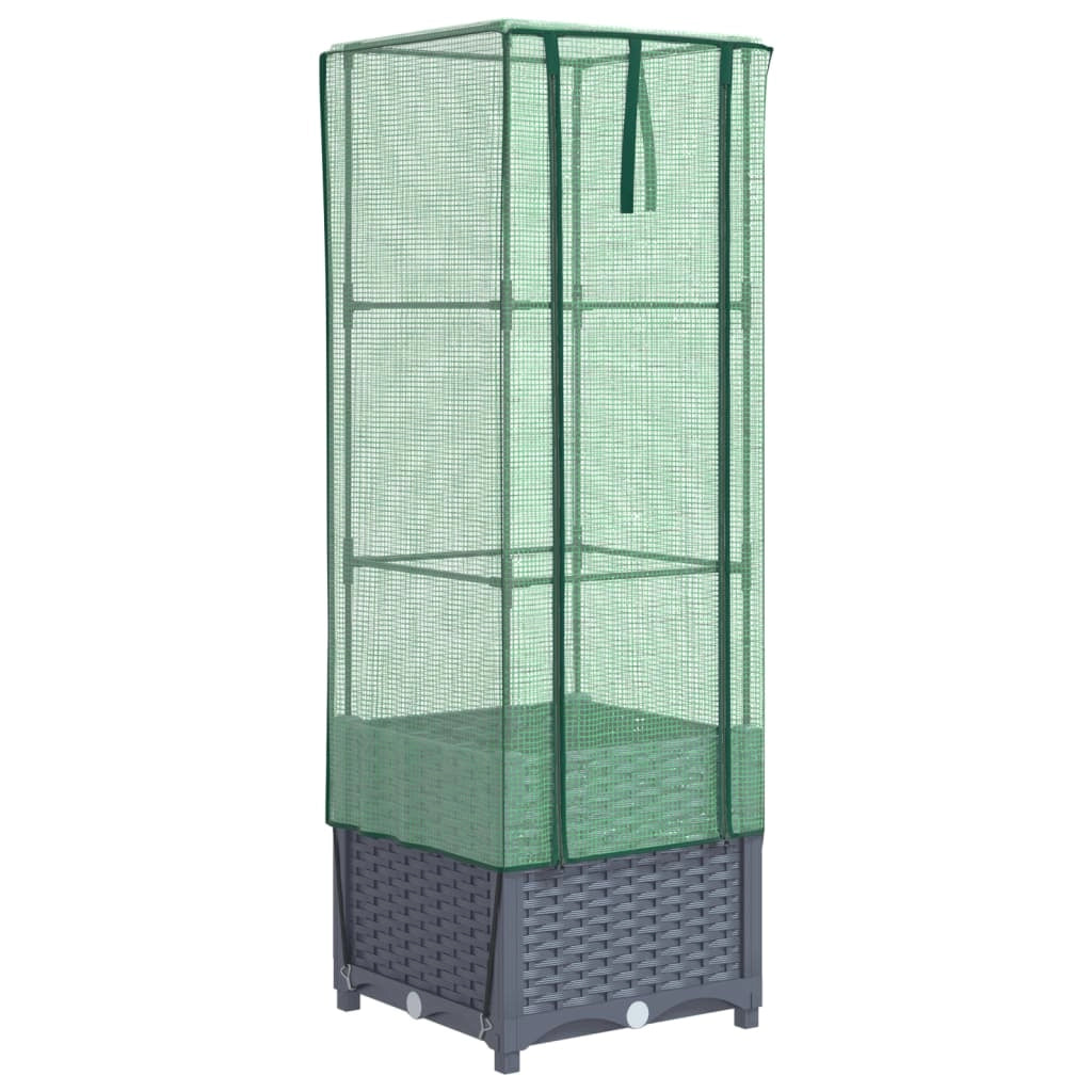 Aiuola rialzata/fioriera con copertura effetto rattan 40 x 40 x 139 cm blu/grigio 02_0038772