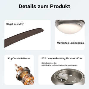 Ventilatore da soffitto Ø 136 cm con 5 pale, lampadario ventilatore con 3 velocità, telecomando, timer, modalità estiva e invernale, 70 W