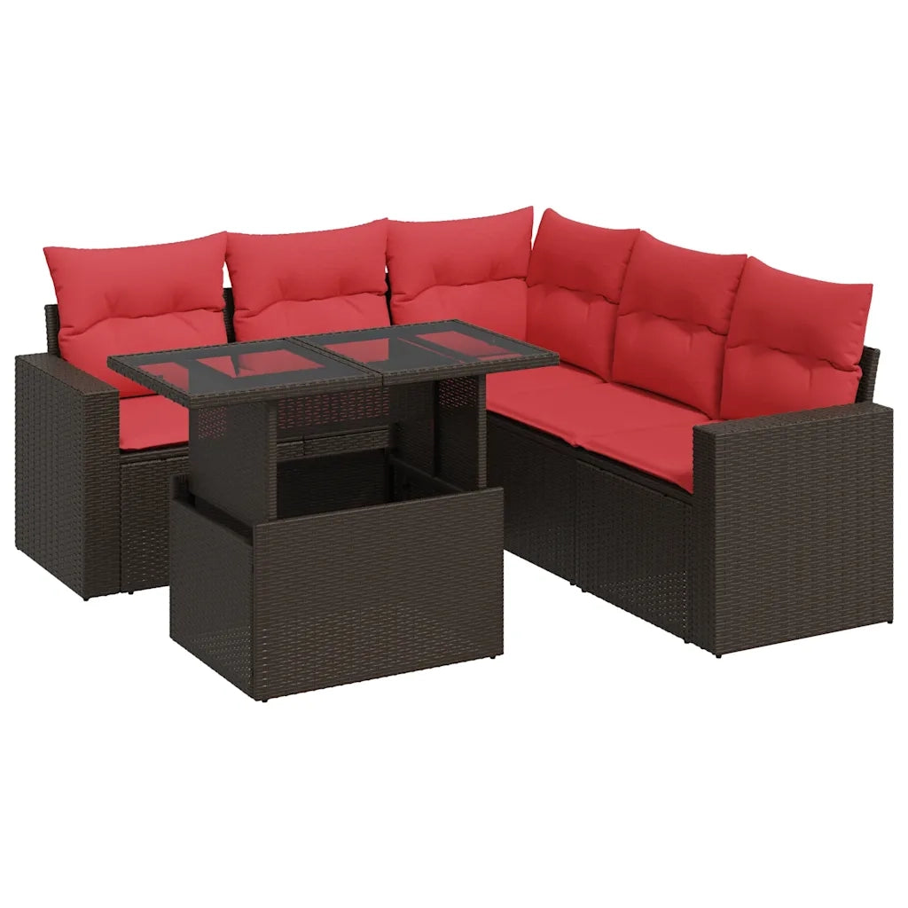 Set Divano Giardino 6 pz con Cuscini Marrone Polyrattan Acacia