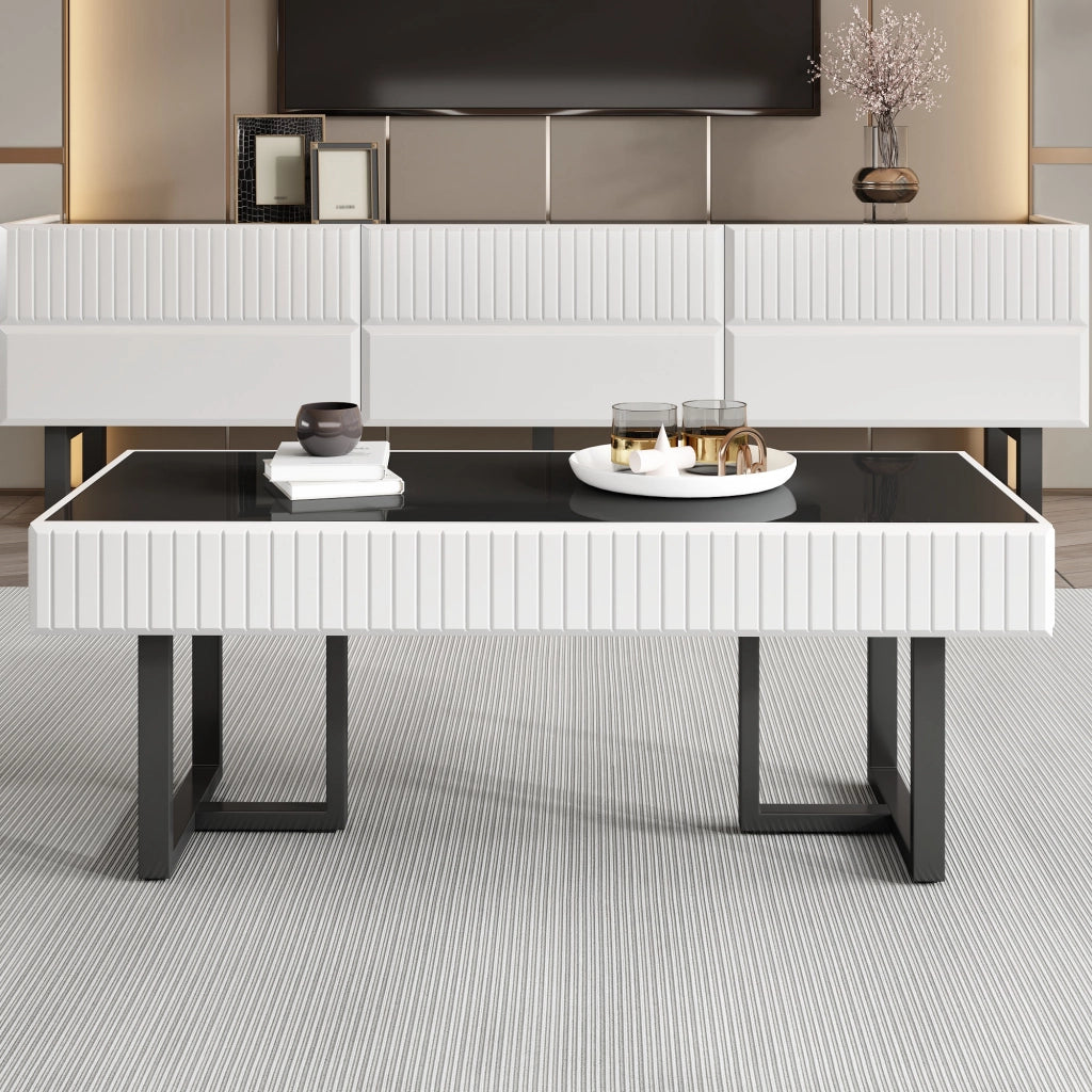 Combinazione tavolino e mobile TV minimalista - Zephmum- Design moderno a strisce bianche e nere