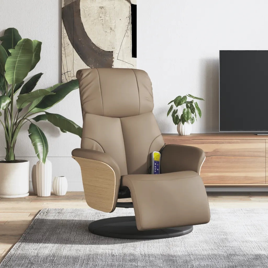 Divano Sedia-Poltrona Reclinabile Massaggi Poggiapiedi Cappuccino Similpelle 411627