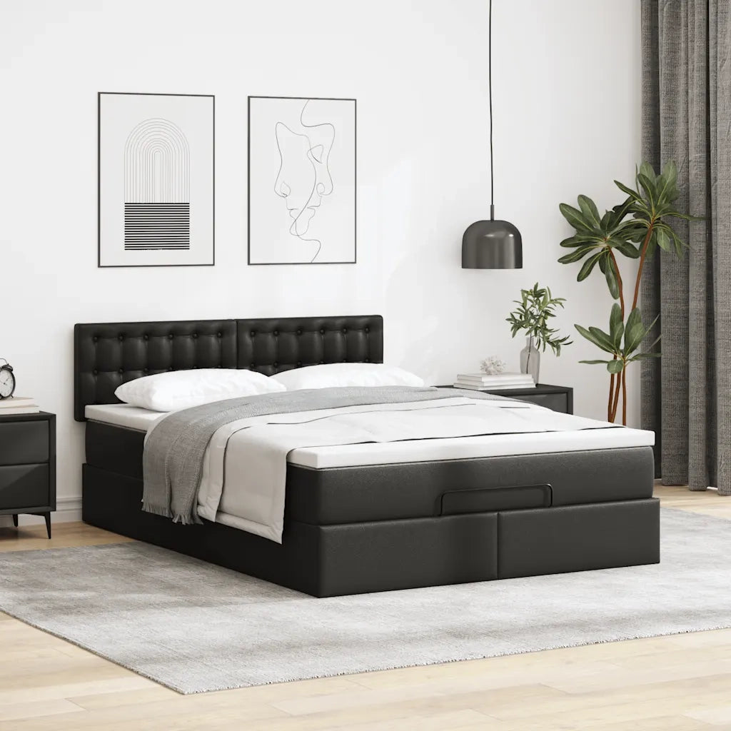 Pouf Letto con Materassi e LED Nero 140x200cm Similpelle 3312157