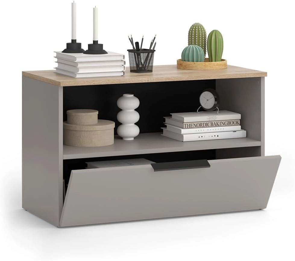 Credenza Wido, Grigio, 80 x 50 cm con 1 scomparto chiuso, adatto per la conservazione di oggetti domestici