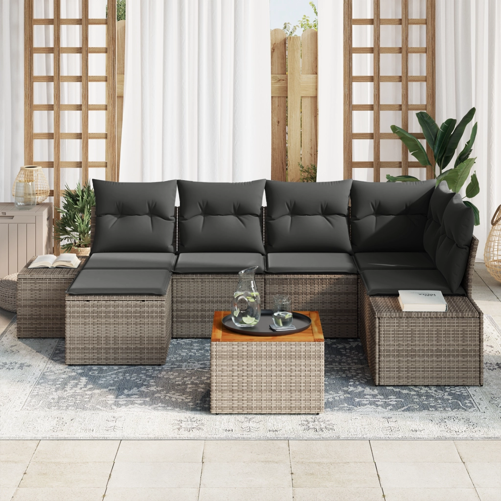 Set Divano da Giardino con Cuscini in Grigio Polyrattan Acacia