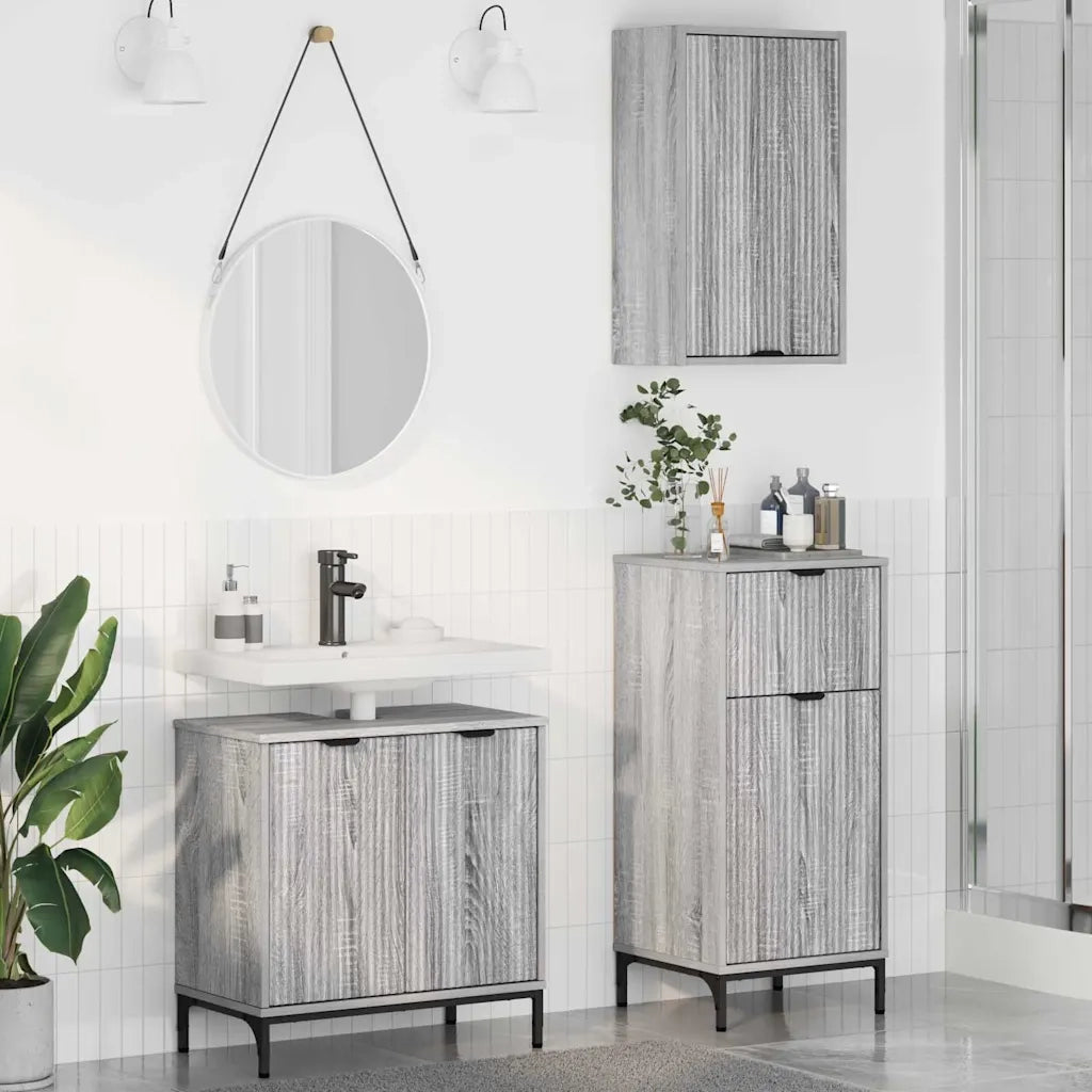 vidaXL Set di mobili per il bagno con cassetto 3 pcs Grigio sonoma