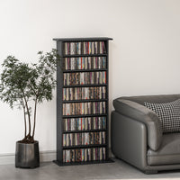 Libreria Porta CD e DVD 58x24x124,5 cm con 6 Ripiani Regolabili Nero