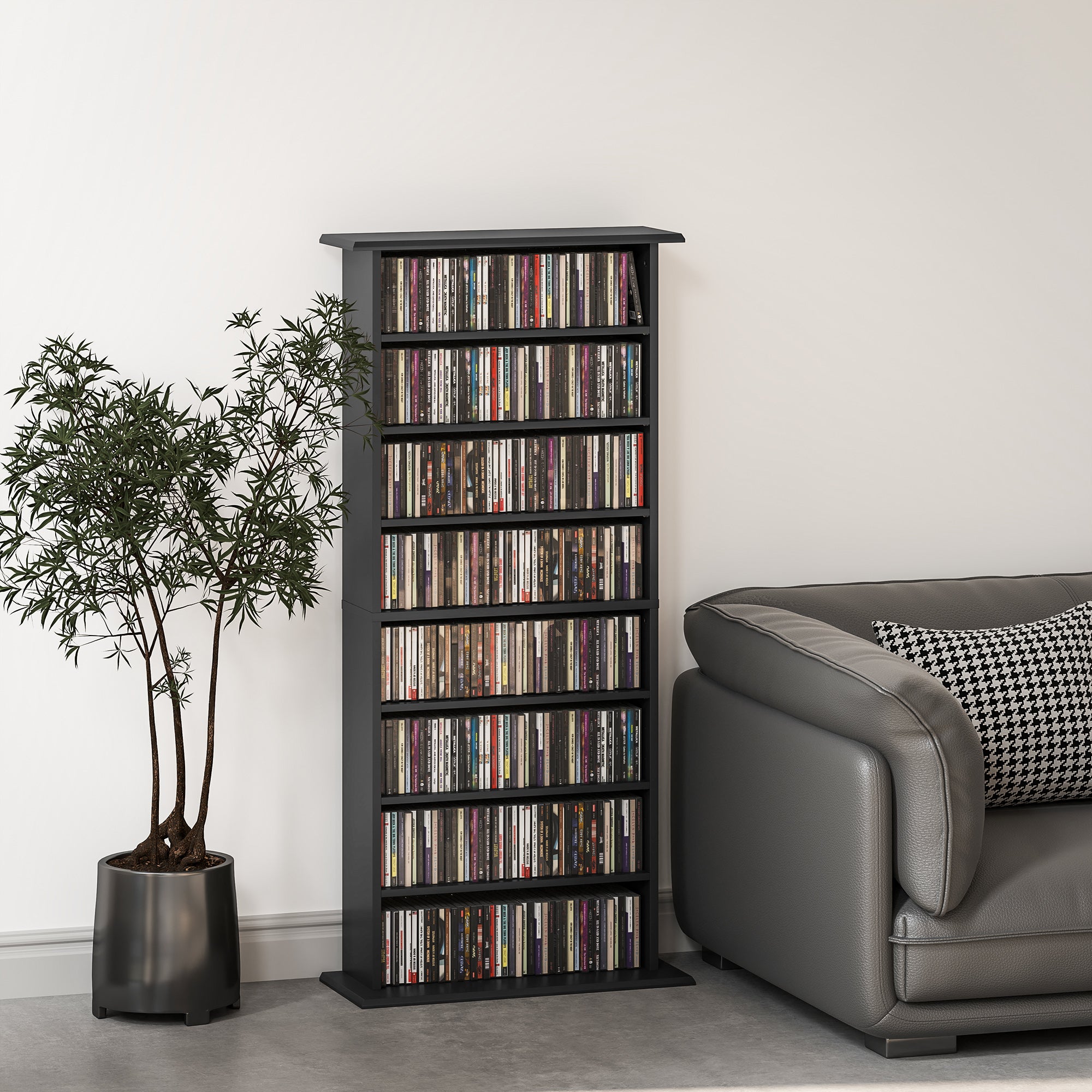 Libreria Porta CD e DVD 58x24x124,5 cm con 6 Ripiani Regolabili Nero