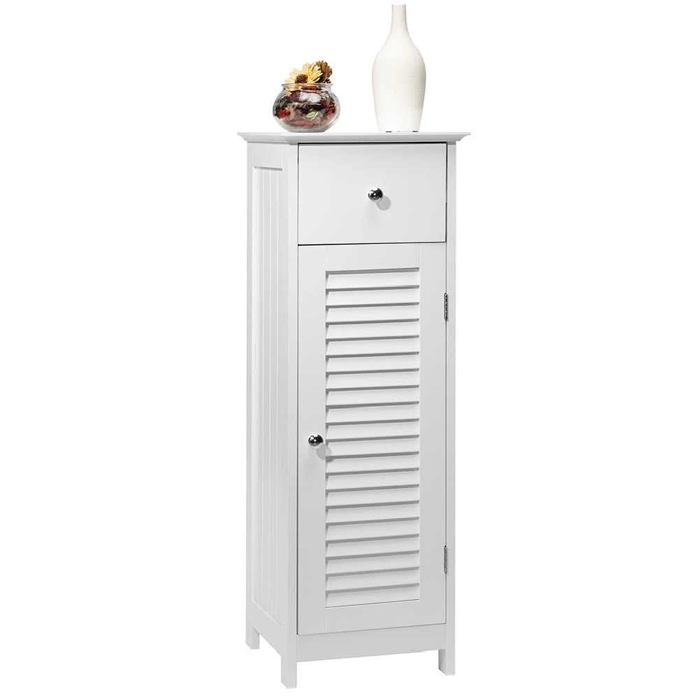 Mobile Bagno con Anta e Cassetto Mobiletto 2 Ripiani Legno MDF Bianco 32x30x87cm